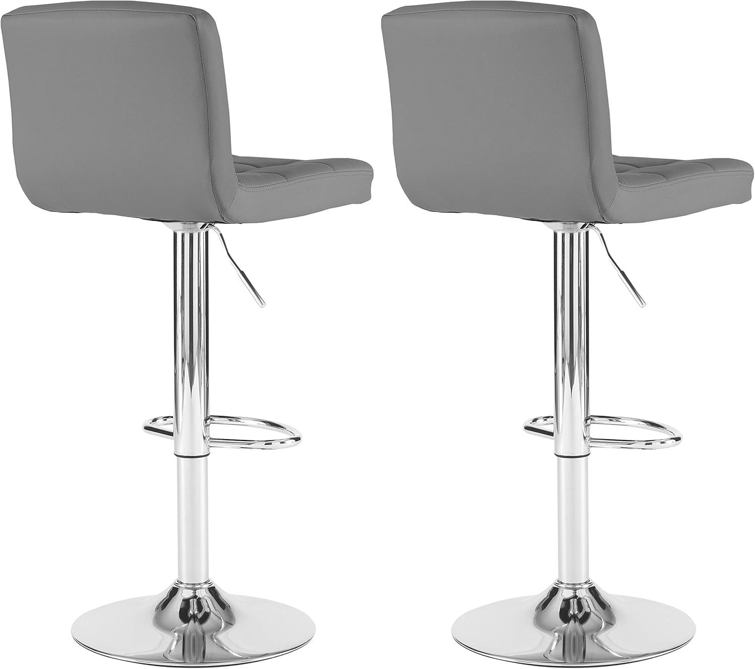 Adjustable Swivel Bar Stools Set of 2 | Dark Grey Faux Leather Chrome