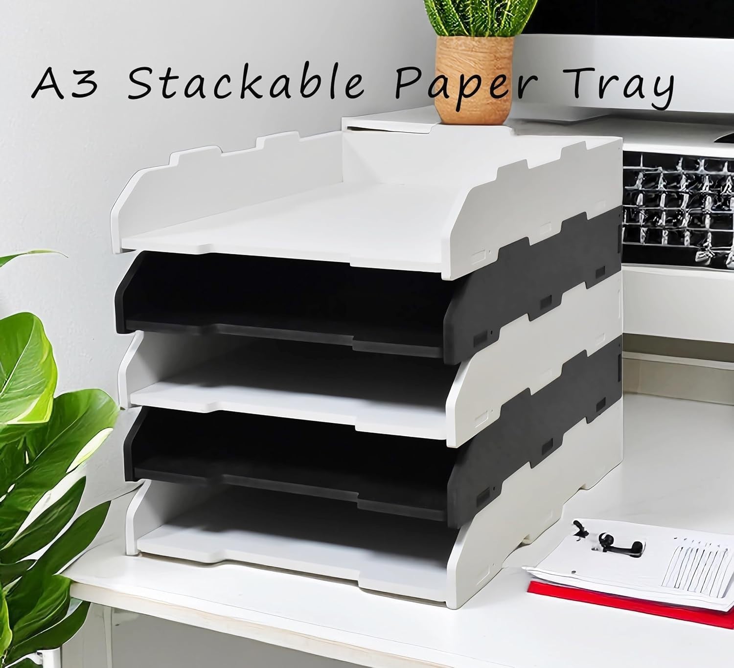 A3 3-Tier Desktop Paper Tray Organizer – Stackable File Holder, Office Storage