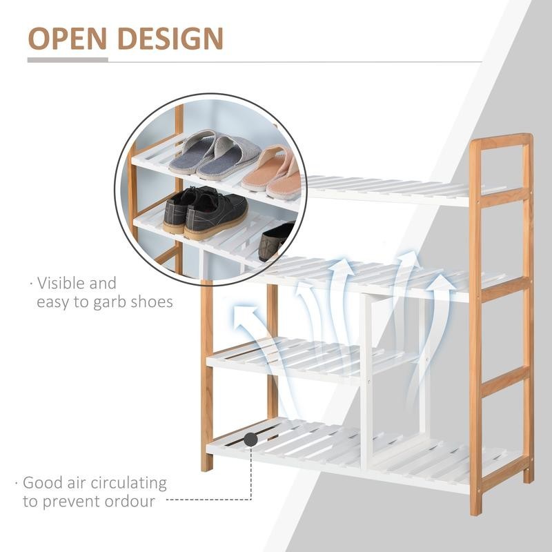 4-Tier Wooden Shoe Rack Stand – Freestanding Slatted Storage Shelf