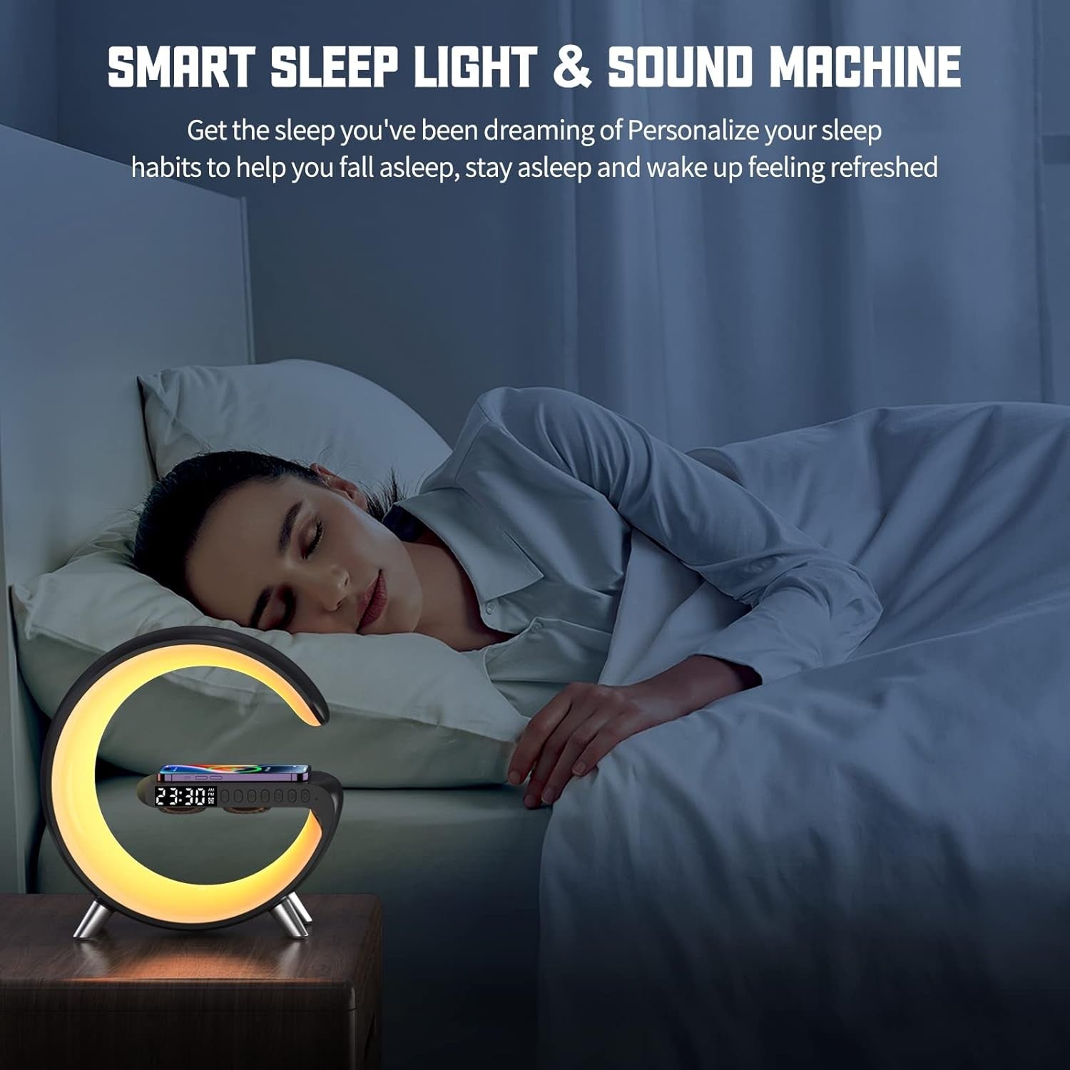 Smart LED Table Lamp Wireless Charger Bluetooth Speaker Alarm Clock RGB