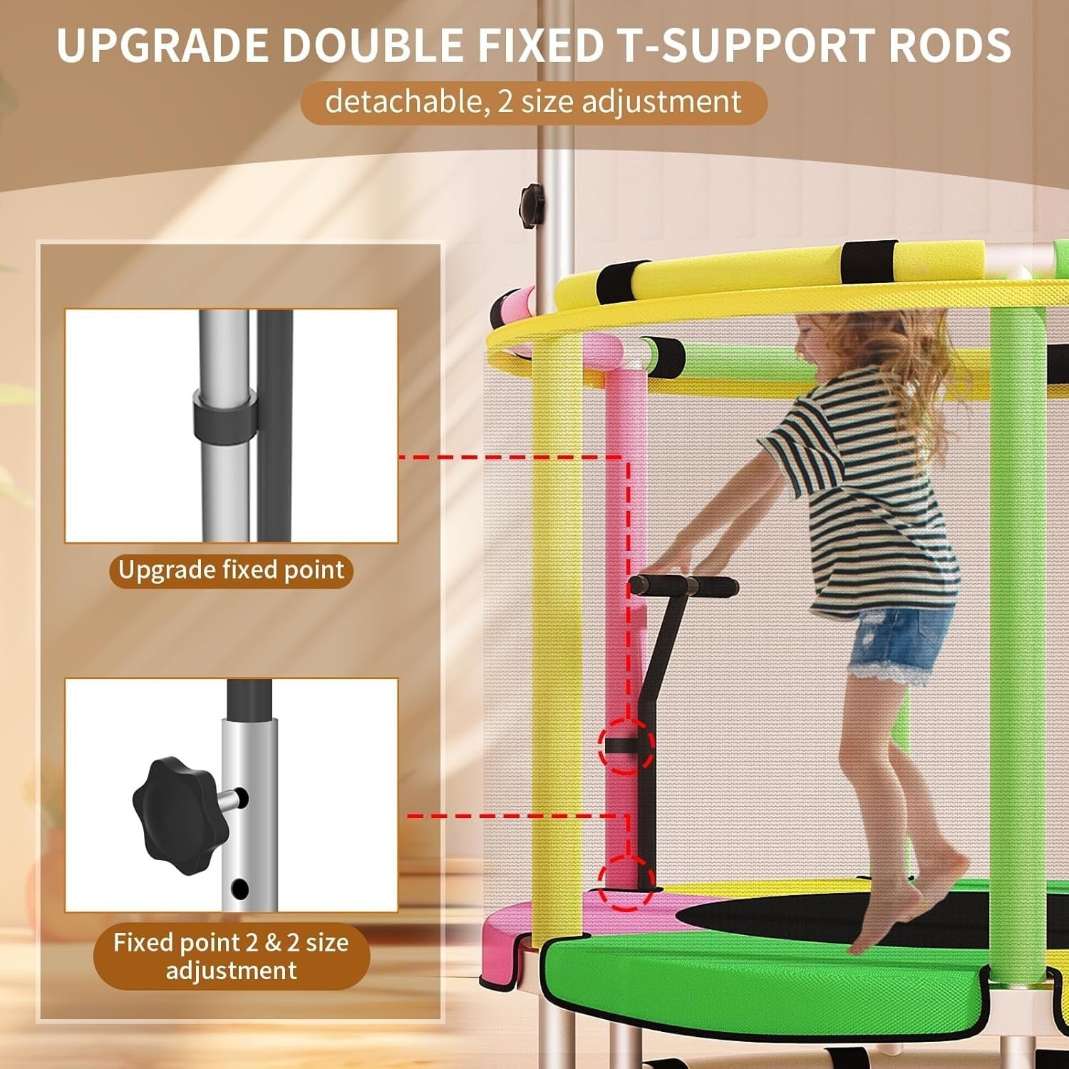 140cm Toddler Trampoline with Enclosure Gym Bar Toys Indoor Outdoor