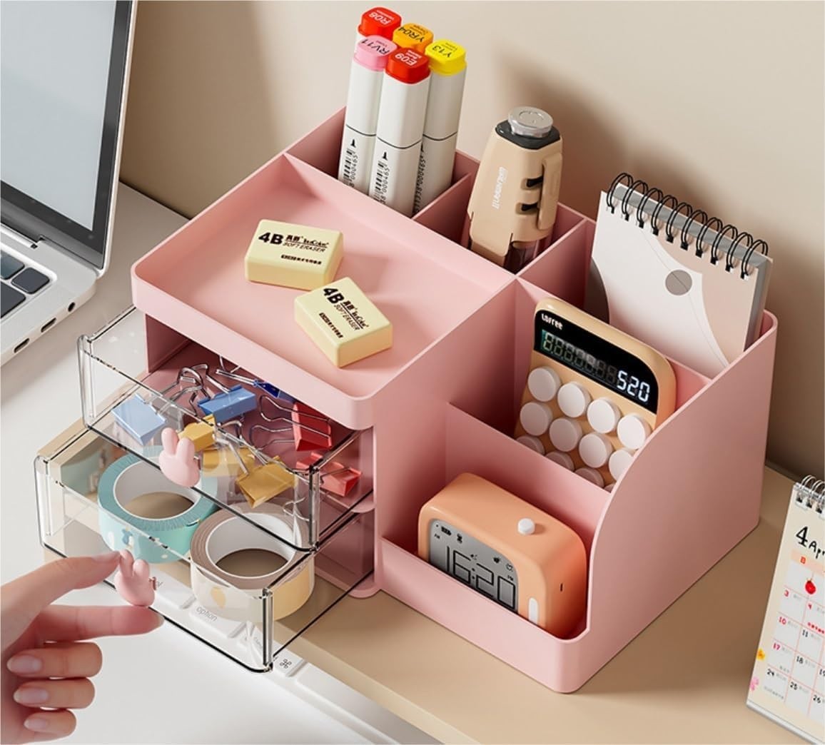 Desk Organizer 2-Drawer Desktop Storage Holder for Office & Home