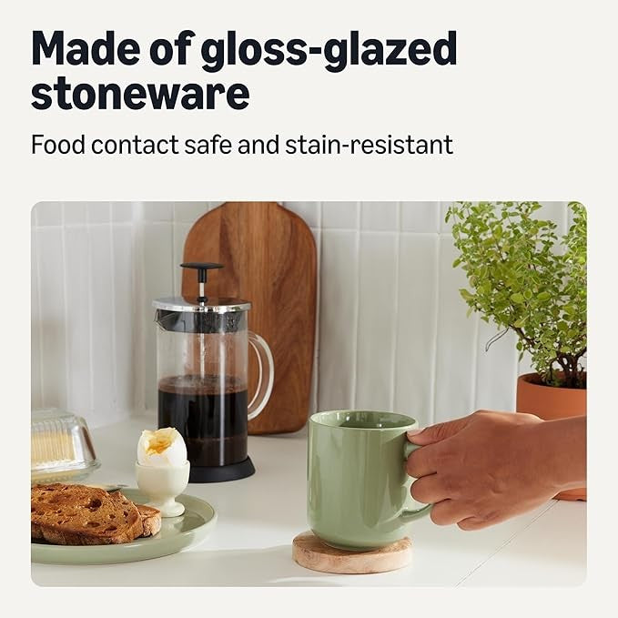 6pc Stoneware Coffee Mugs 473ml Microwave Dishwasher Safe Olive Green