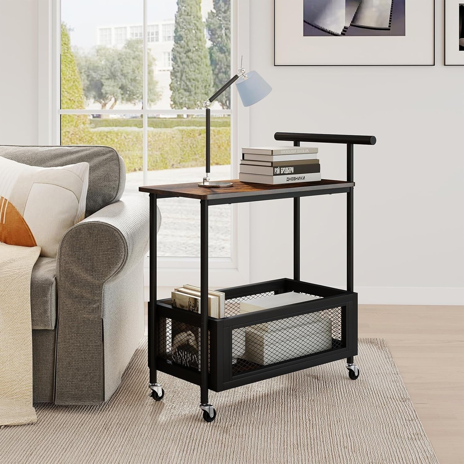 3 Tier Rolling Bar Cart Rustic Serving Trolley Drinks Storage Wheels