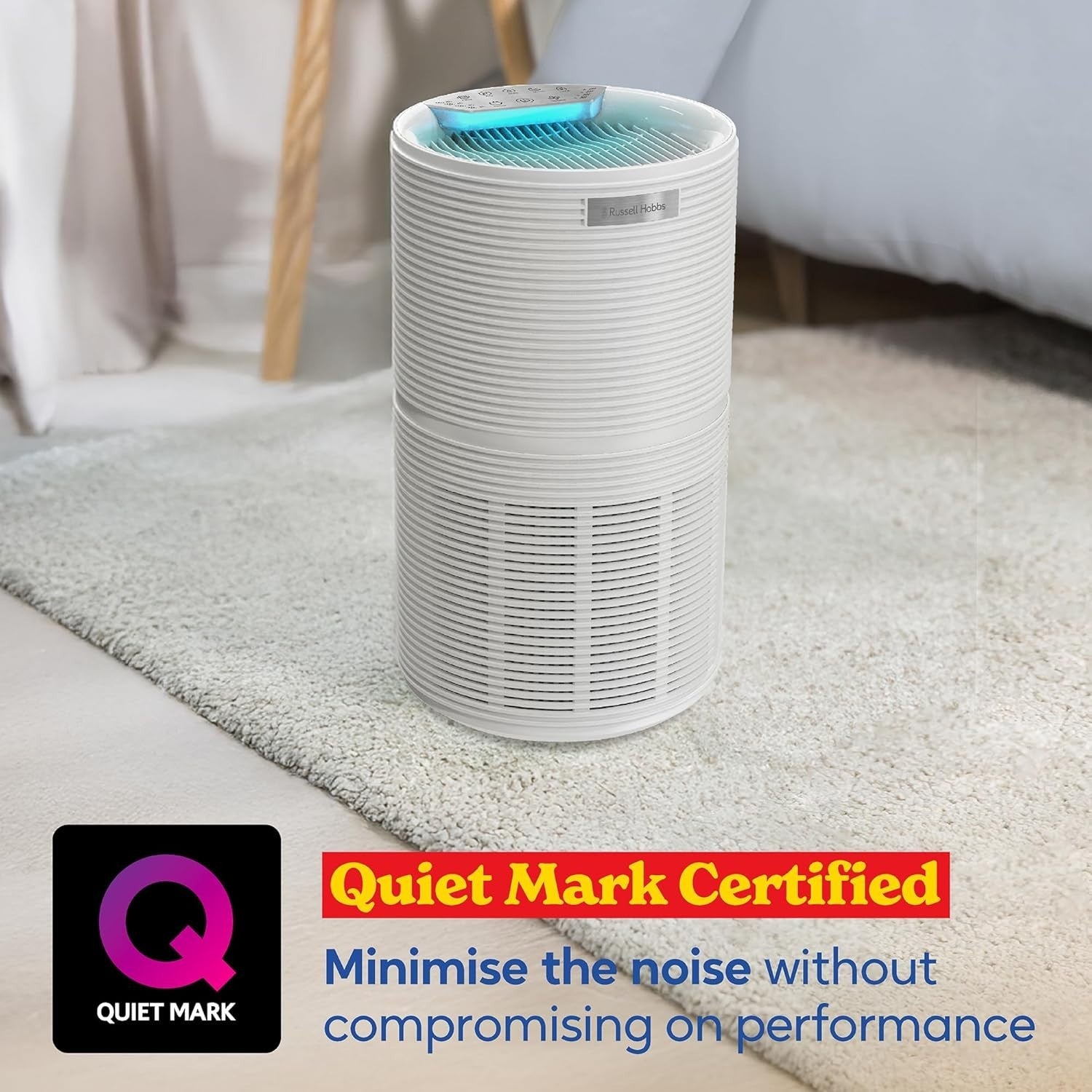 Quiet HEPA Air Purifier for Large Rooms 280m³/h Carbon Filter White