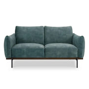 Velvet 2 Seater Sofa Petrol Blue | Compact Modern Couch UK | Metal Legs