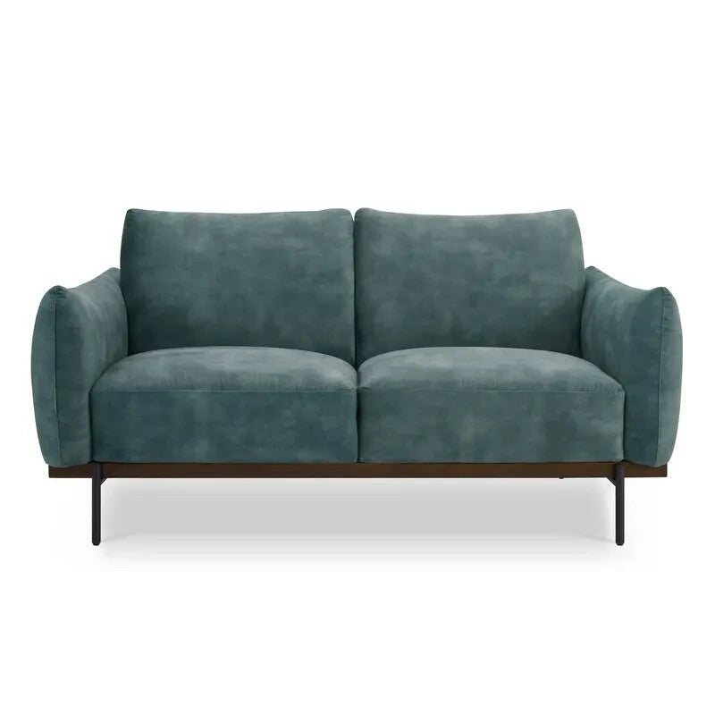 Velvet 2 Seater Sofa Petrol Blue | Compact Modern Couch UK | Metal Legs