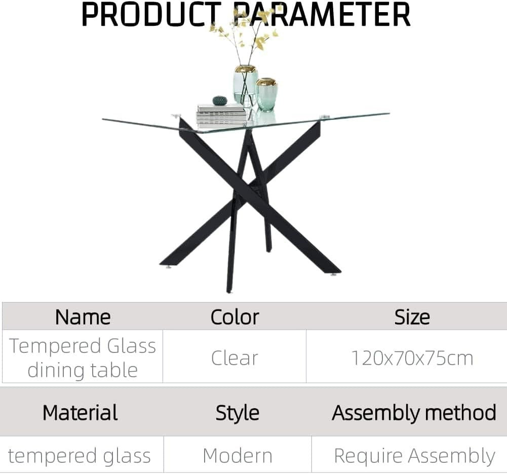 Modern Glass Dining Table 120cm Rectangle Black Chrome Legs 4-6 Seater