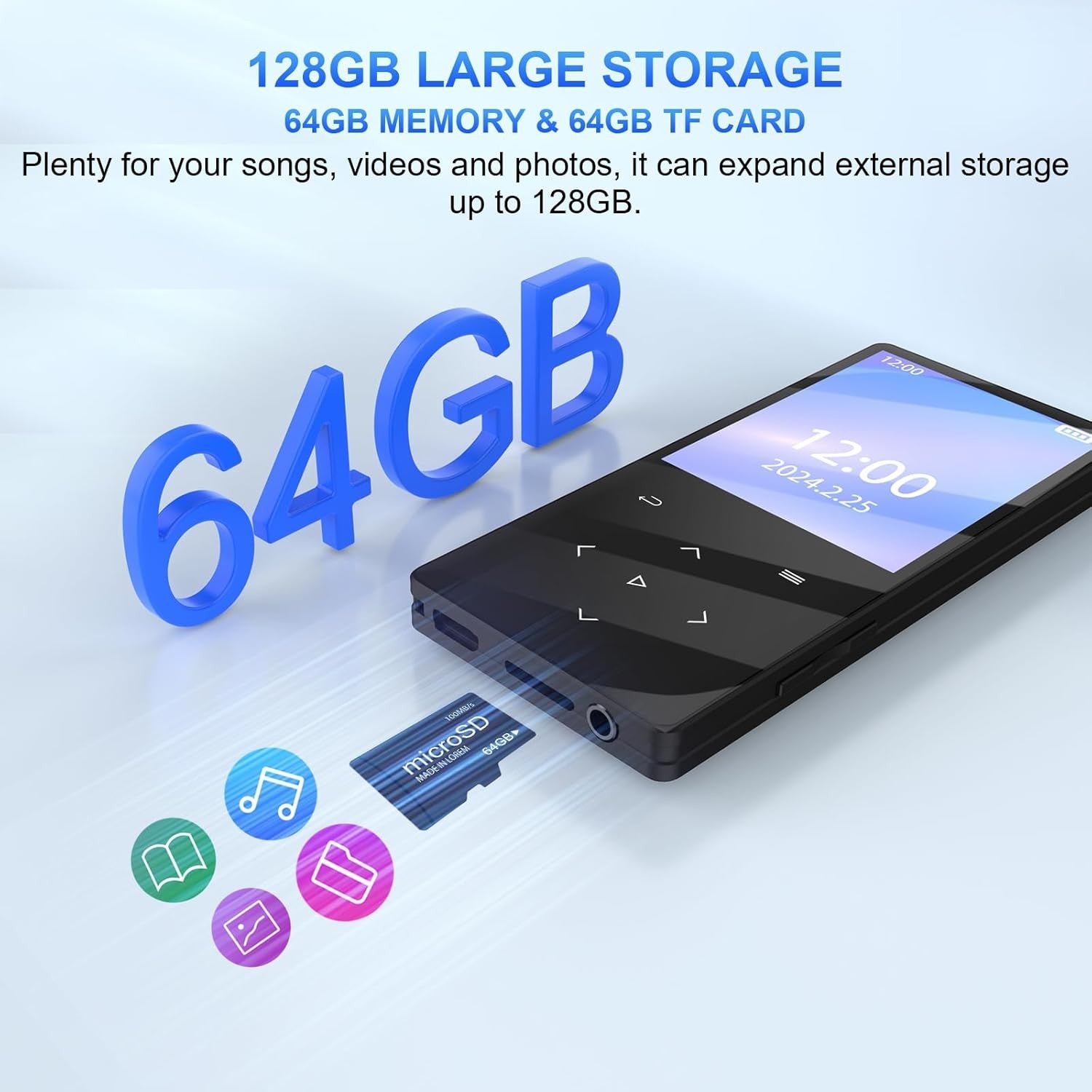 128GB Bluetooth MP3 Player HiFi Sound FM Speaker Recorder