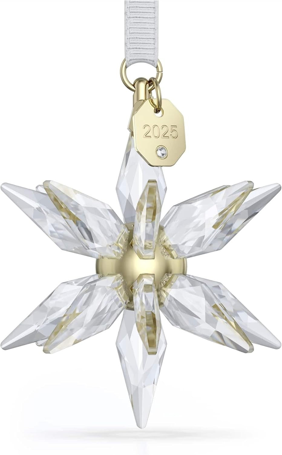 Crystal Star Ornament 2025 3D Faceted Champagne Gold Holiday Hanging Decor