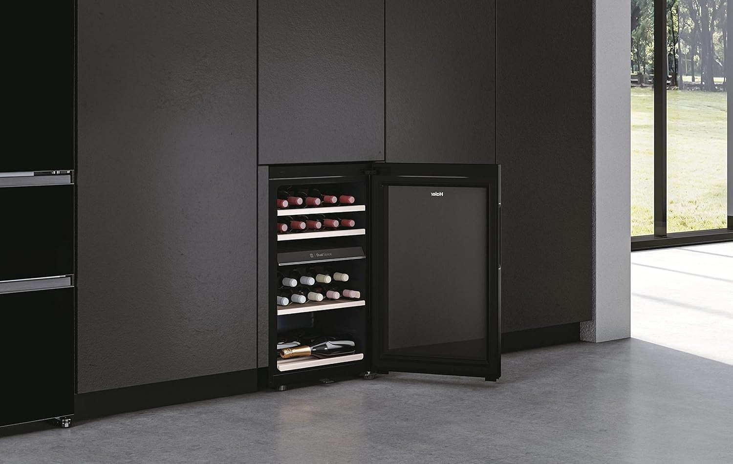 42 Bottle Wine Cooler Fridge Dual Zone Glass Door Digital Control Black