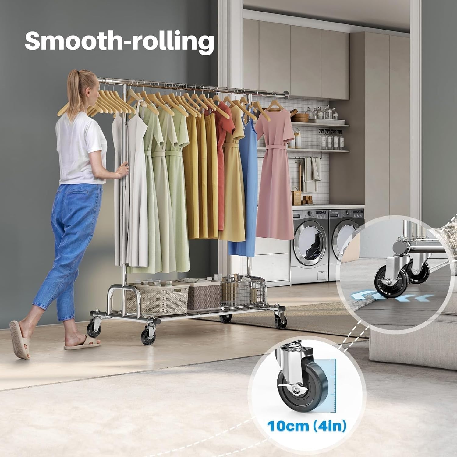 238KG Heavy Duty Extendable Clothes Rail with Wheels – Silver