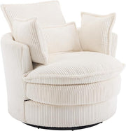 White Swivel Barrel Accent Chair 360° Rotating Cuddle Tub Armchair
