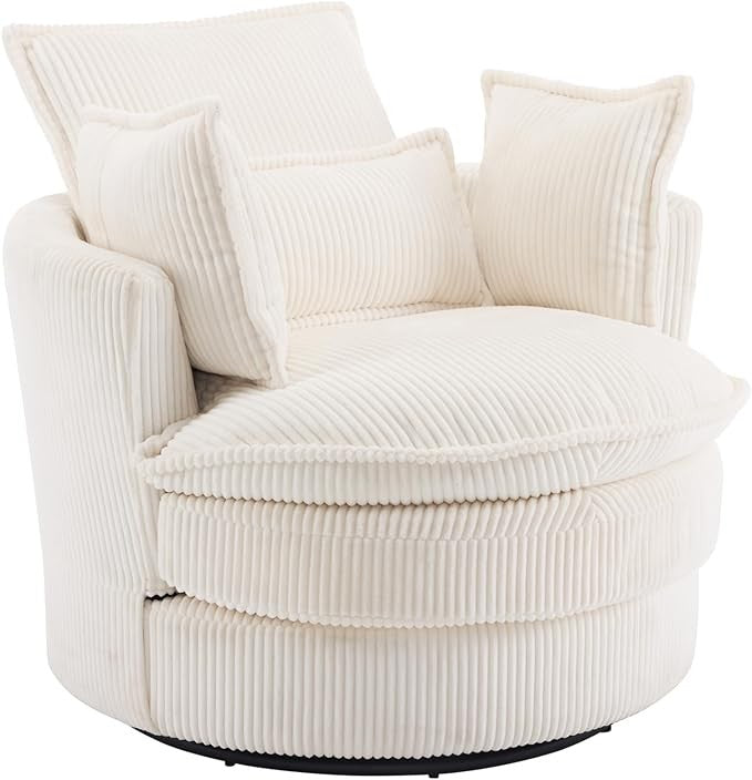 White Swivel Barrel Accent Chair 360° Rotating Cuddle Tub Armchair