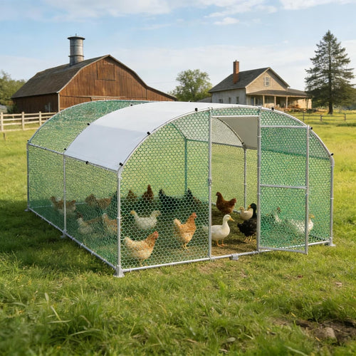 Large Walk In Chicken Run 3x4m Galvanised Metal Enclosure Roof Door