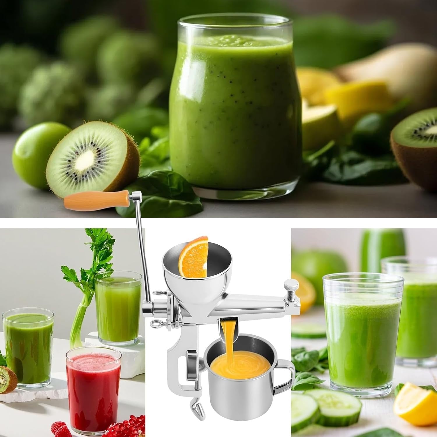 Manual Masticating Juicer Stainless Steel Leafy Greens Wheatgrass