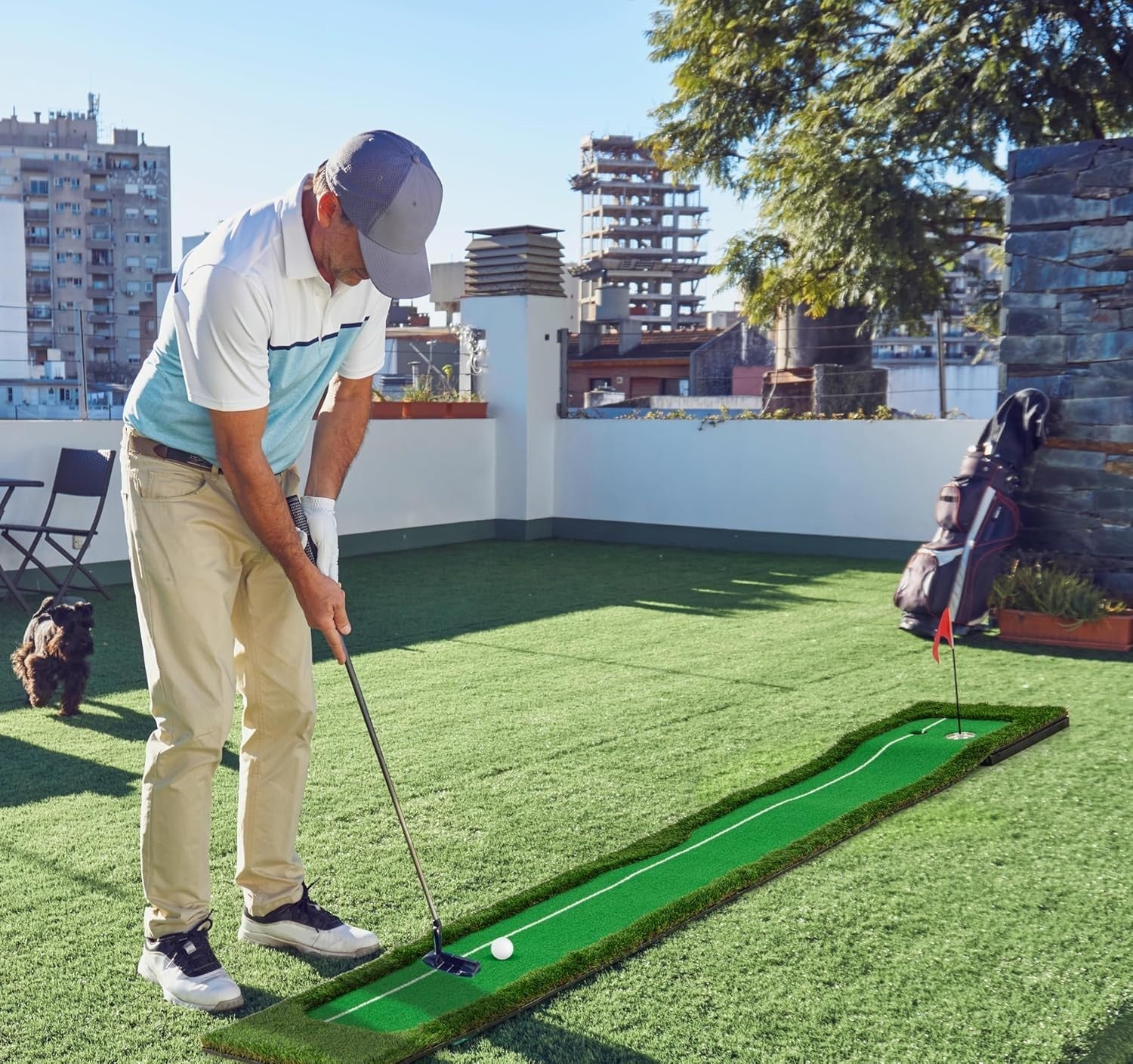 Golf Putting Green Mat 10ft Indoor Outdoor Practice Trainer 2 Holes Balls