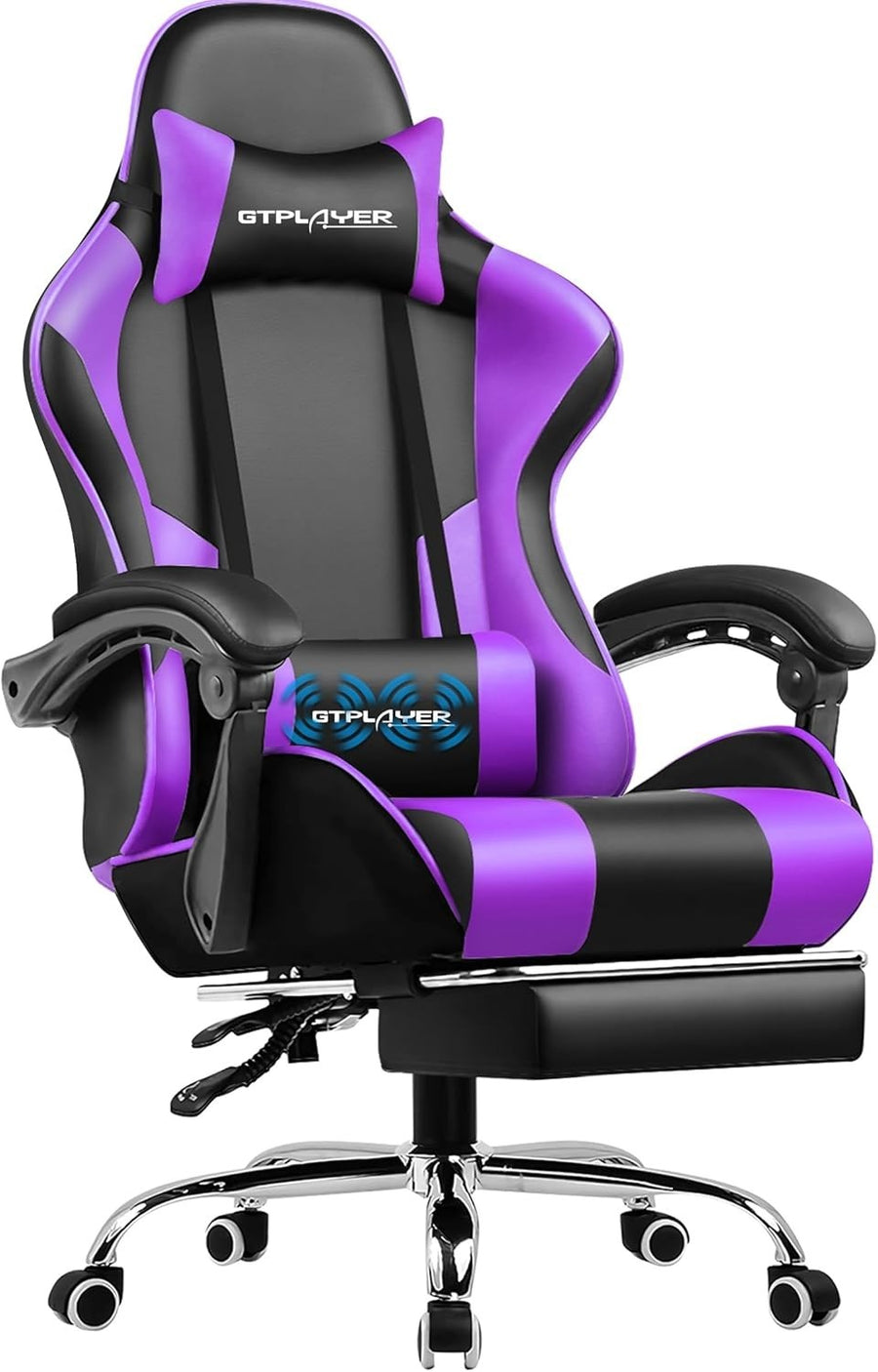 Gaming Chair Ergonomic Purple Reclining Racing Style Footrest Massage Lumbar Sup
