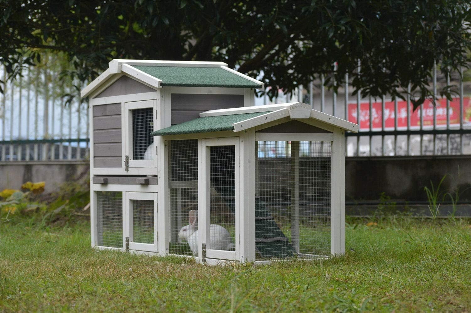 Large Wooden Rabbit Hutch with Run Extra Deep Outdoor Cage Cover