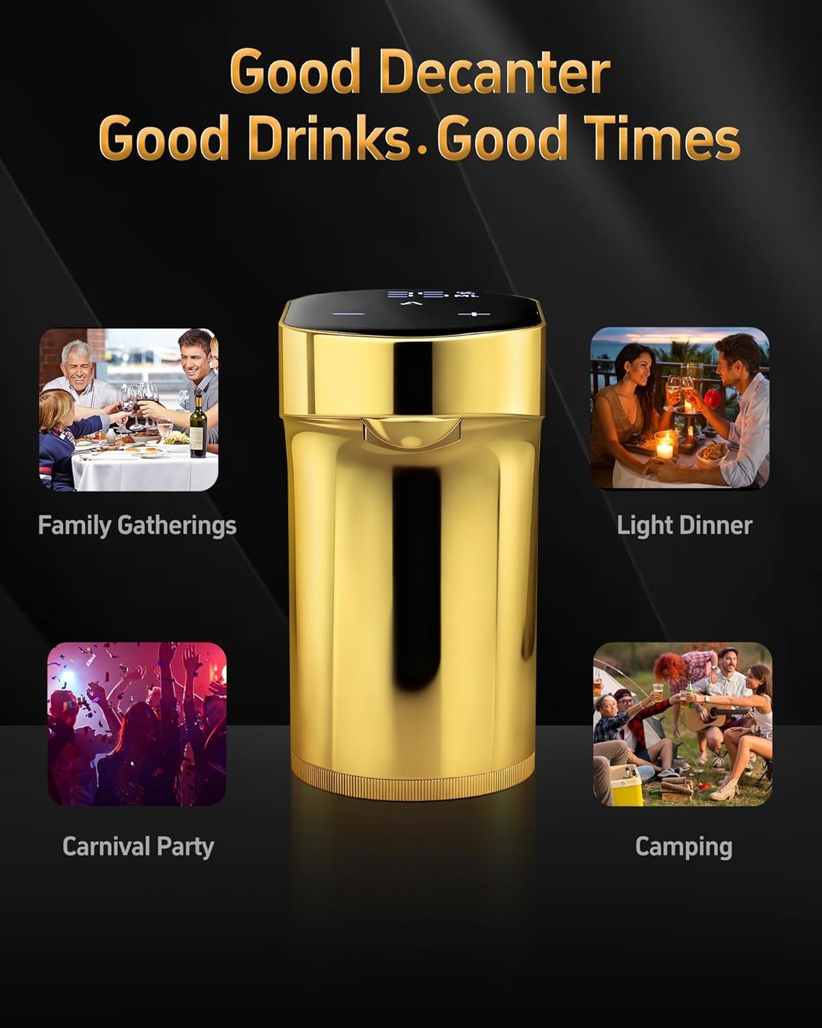 5-in-1 Electric Wine Aerator Dispenser Gold USB Recharge Smart Pourer 990ml Des