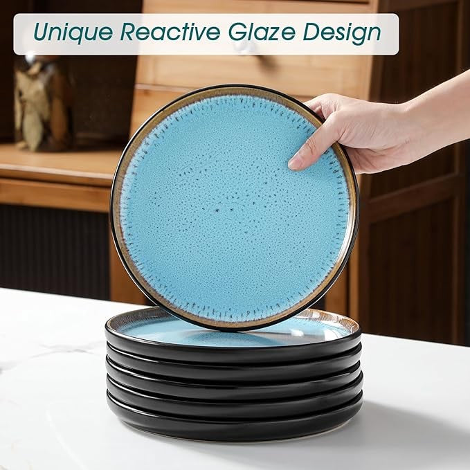 24pc Blue Stoneware Dinner Set Plates Bowls Reactive Glaze Service for 6