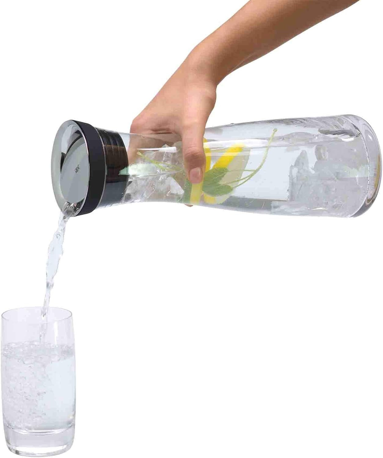 1L Glass Water Decanter with Stainless Steel Close-Up Lid – Slim 29cm Carafe