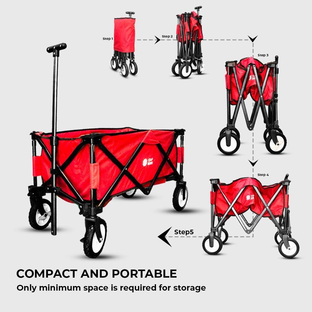 Heavy Duty Folding Garden Trolley Cart 80KG Beach Wagon with Adjustable Handle