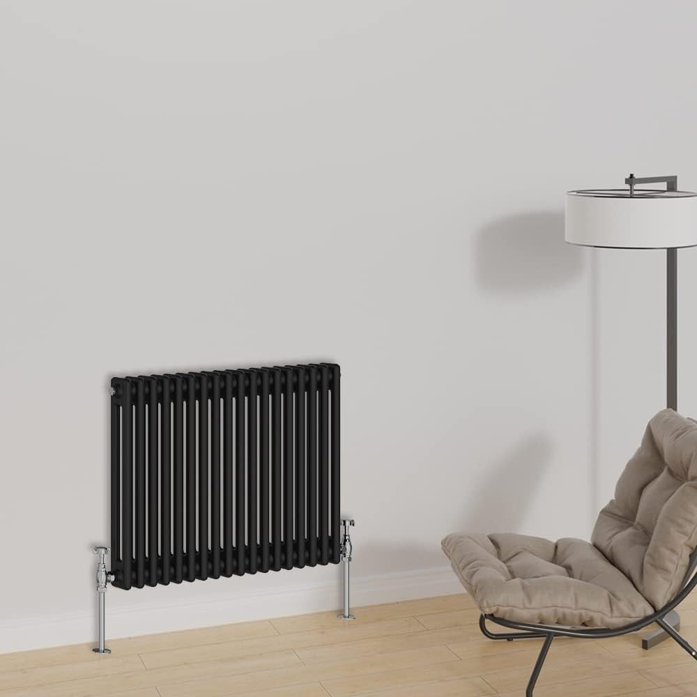 Horizontal Cast Iron Radiator 600x830mm Double Panel Black Heating