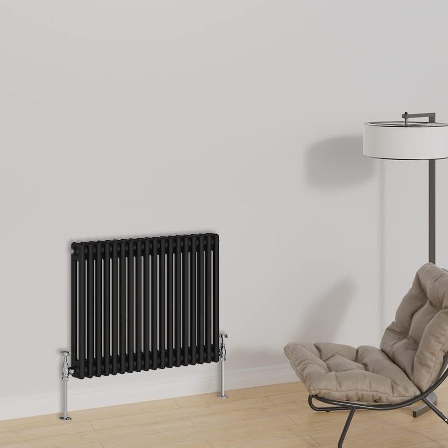 Horizontal Cast Iron Radiator 600x830mm Double Panel Black Heating