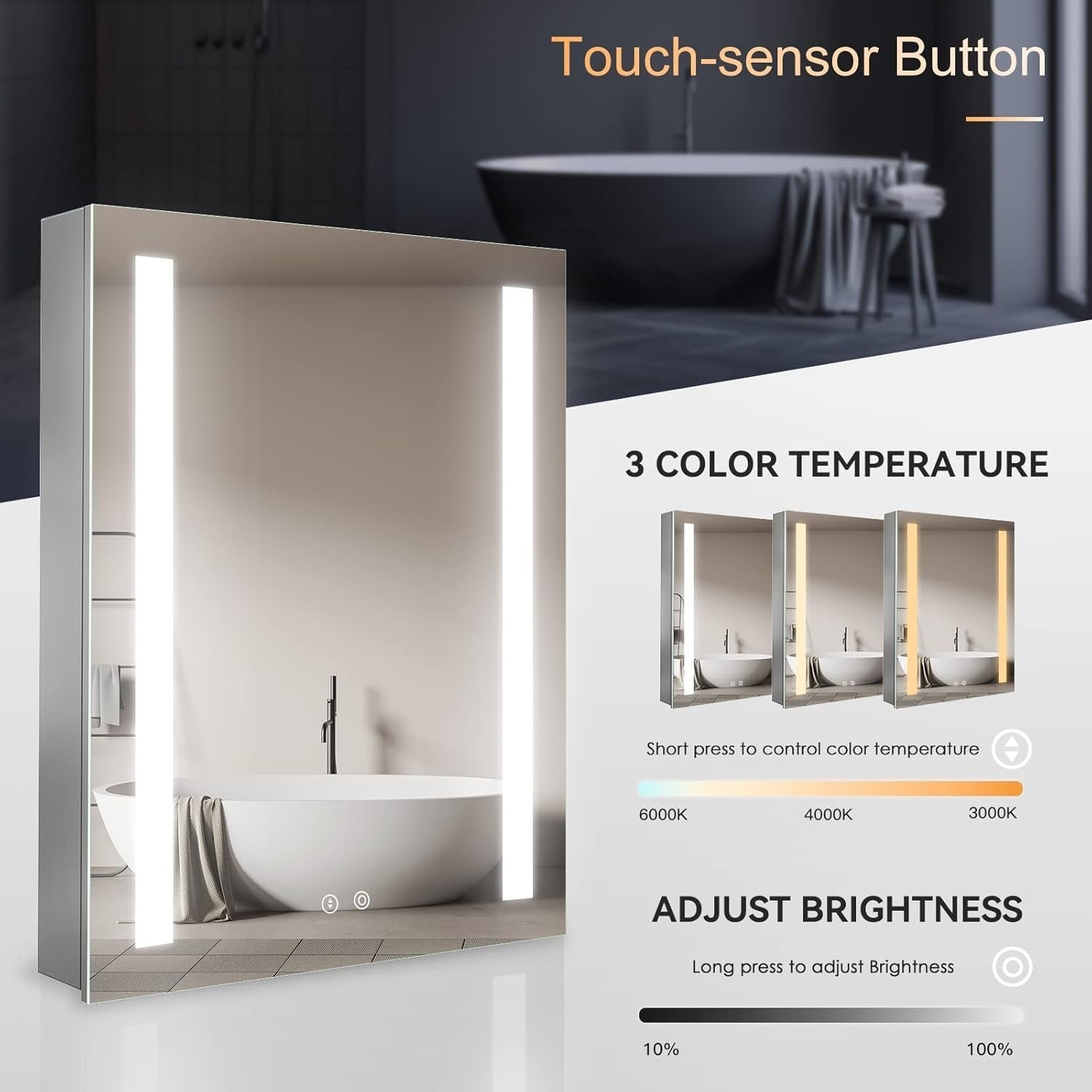 LED Illuminated Bathroom Mirror Cabinet with Shaver Socket & Demister