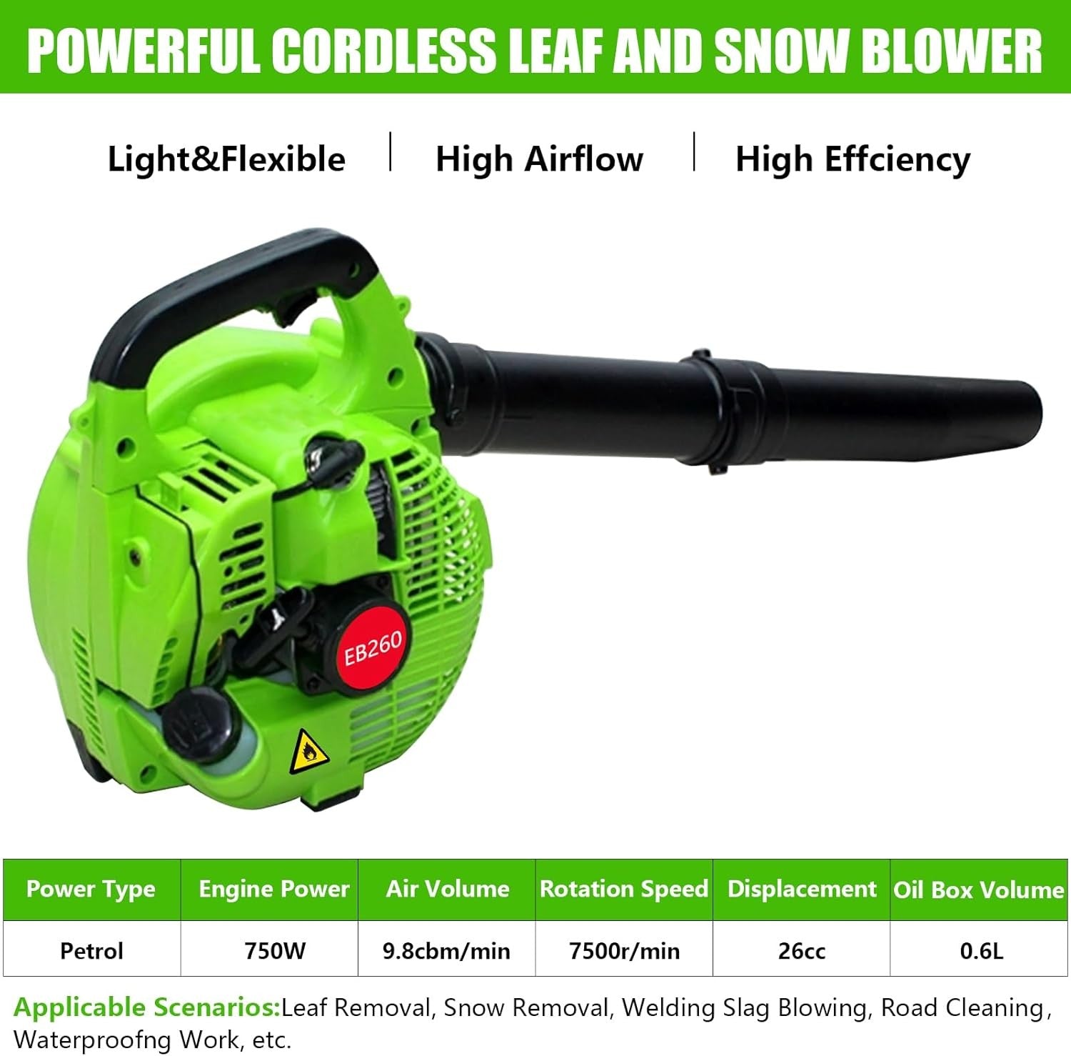 26cc Petrol Leaf Blower High Power Handheld Garden Leaves Snow Debris Cleaner