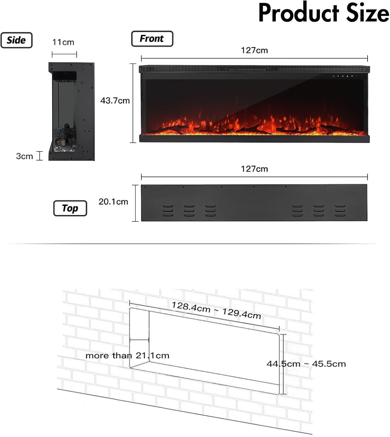 50" 3-Sided Electric Fireplace Wall Mount Freestanding 9-Color Flame Heater