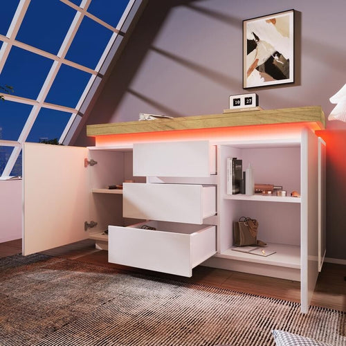 White High Gloss LED Sideboard Cabinet with Drawers & Storage Unit