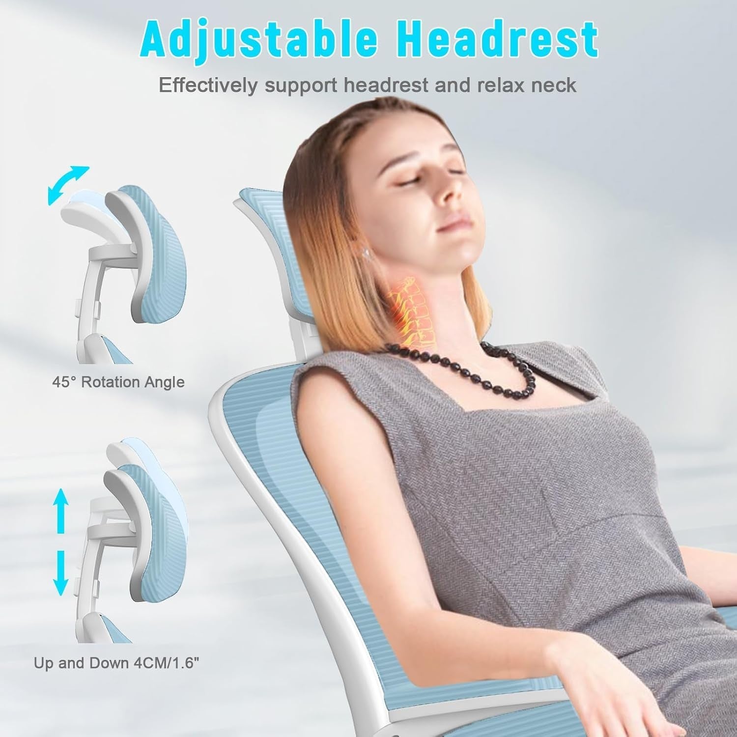 Blue Ergonomic Office Chair Mesh Back Adjustable Lumbar Arm Head Support Desk