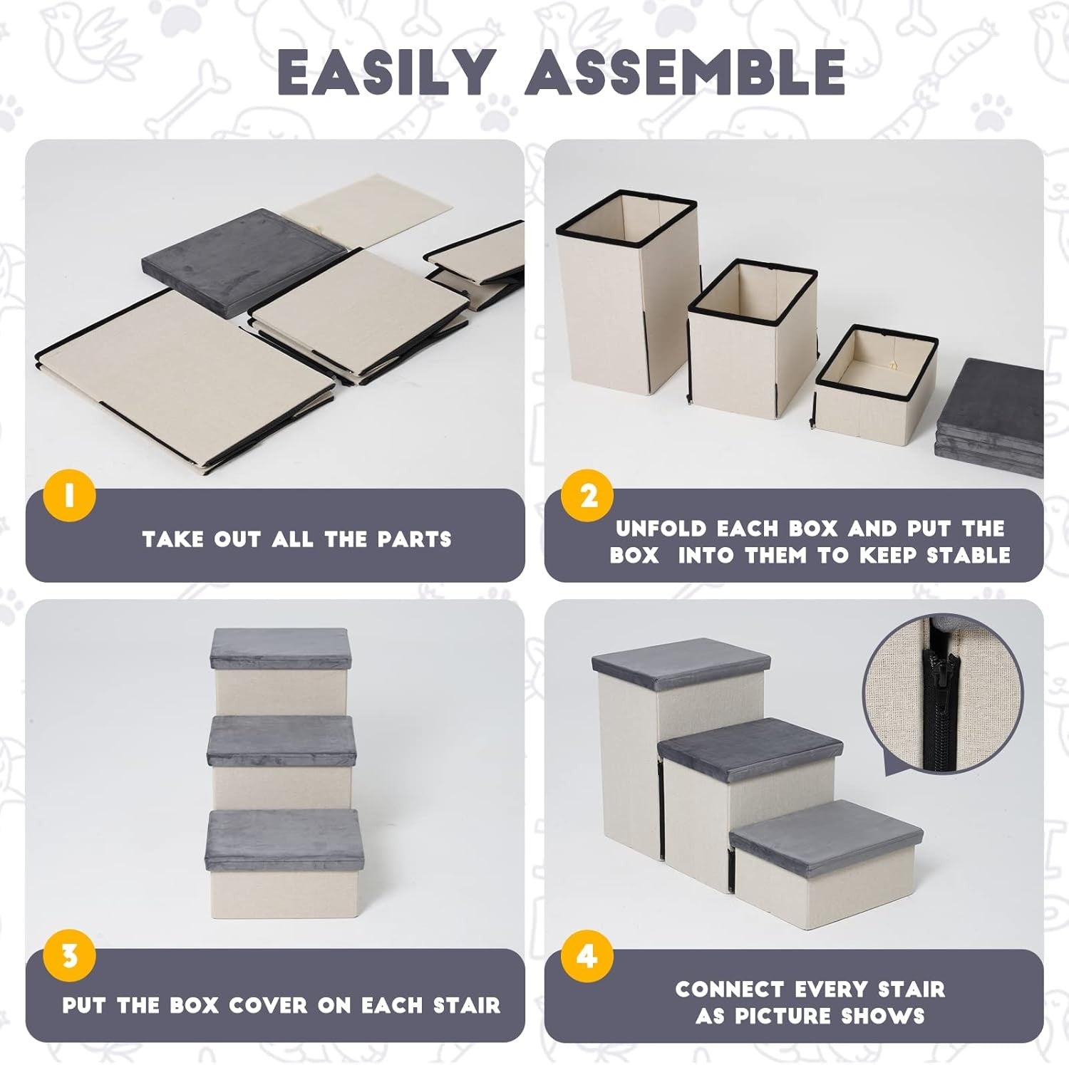 Foldable Dog Stairs with Storage – Non‑Slip Pet Steps for Bed & Sofa