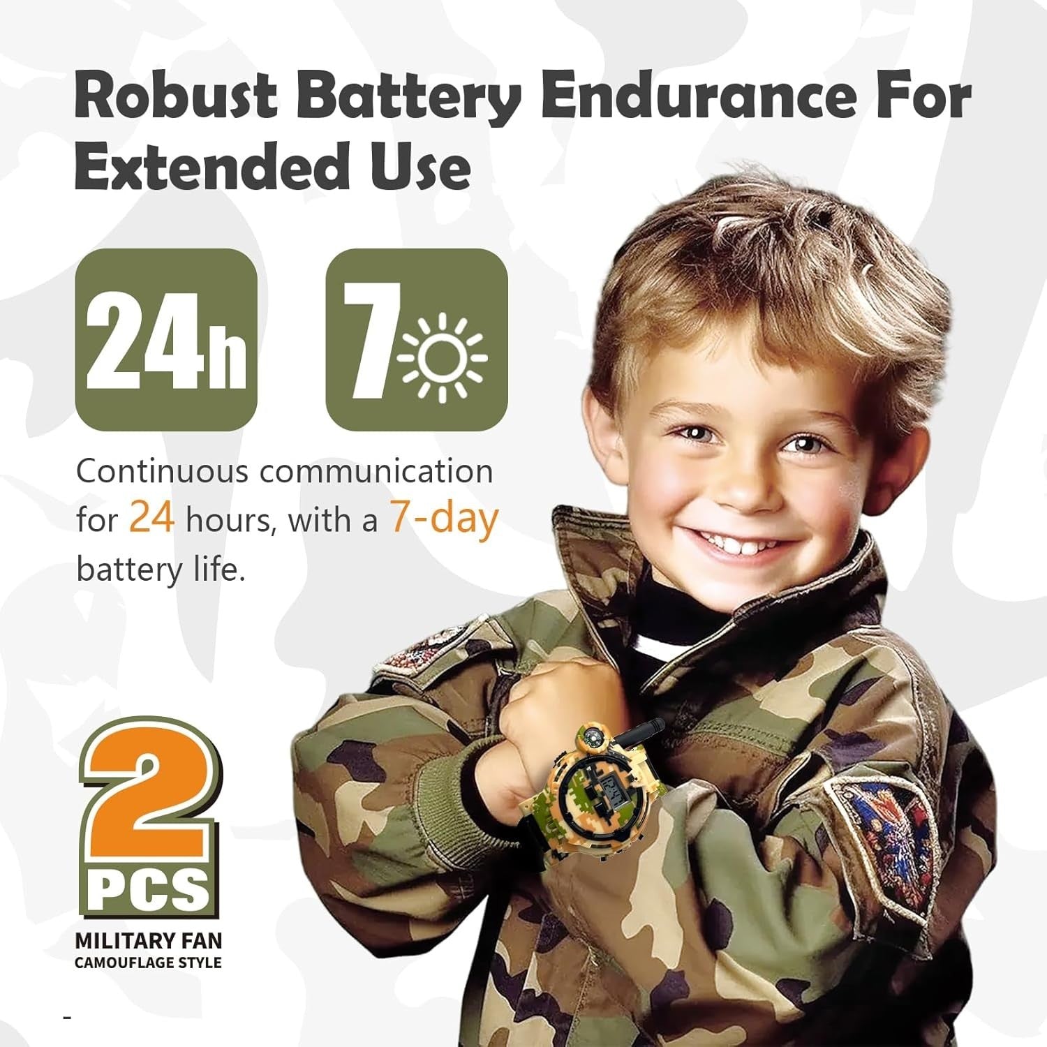 Kids Rechargeable Walkie Talkies 2 Pack Orange Camo Long Range Radio Toy