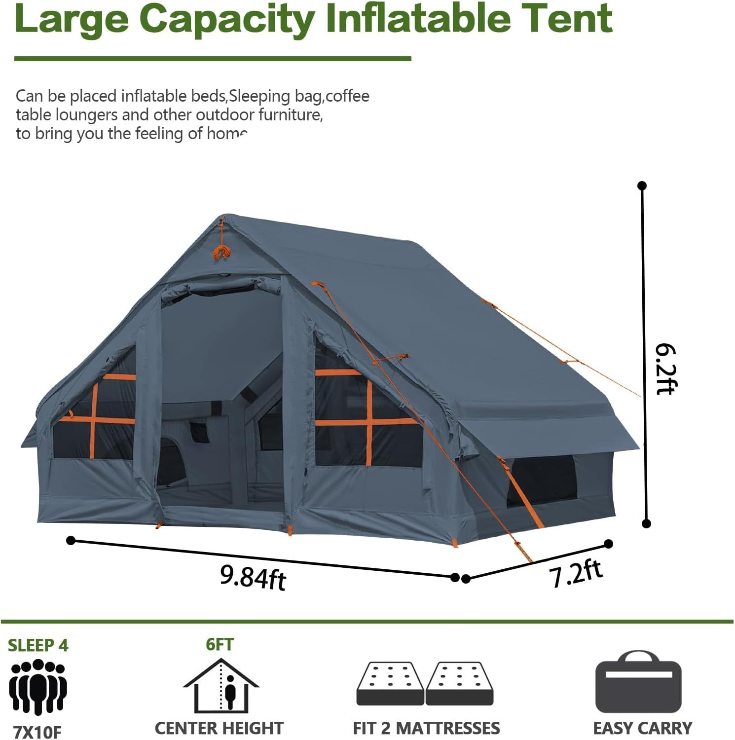 4 Person Inflatable Air Tent Waterproof Glamping w Vestibule