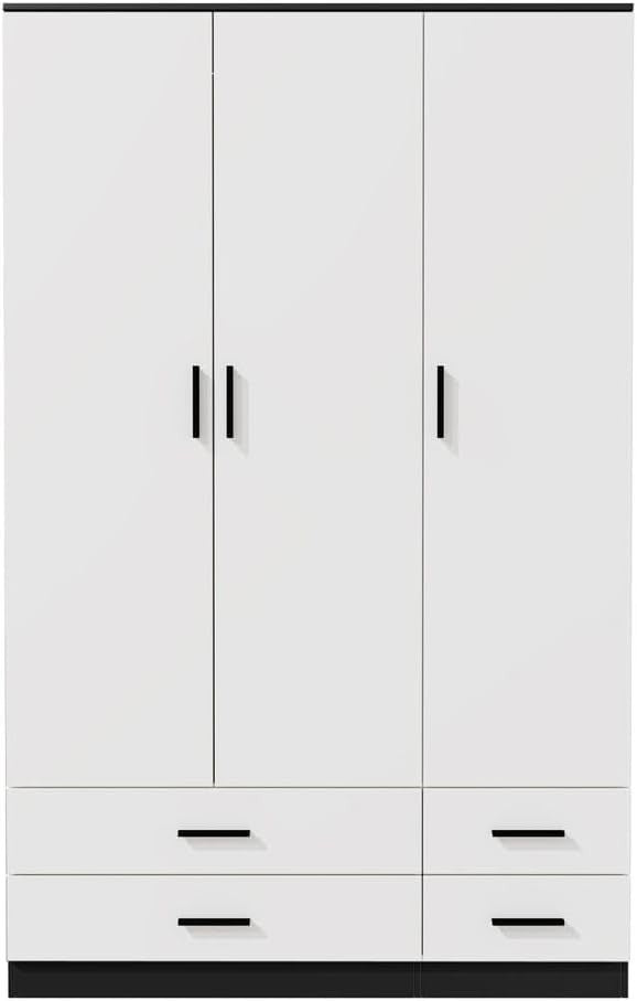 3 Door 4 Drawer Wardrobe Hanging Rail Bedroom Storage Black & White Unit