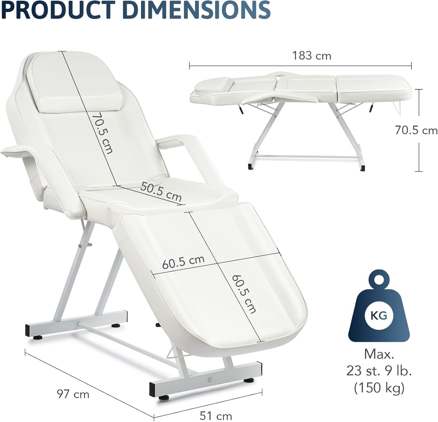 Adjustable 3-Section Beauty Massage Bed Steel Frame w/ Headrest Stool White