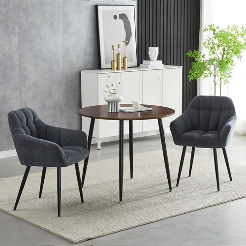 Modern Grey Round Dining Table Set w/ 2 Chairs – Walnut Effect Space-Saving Set
