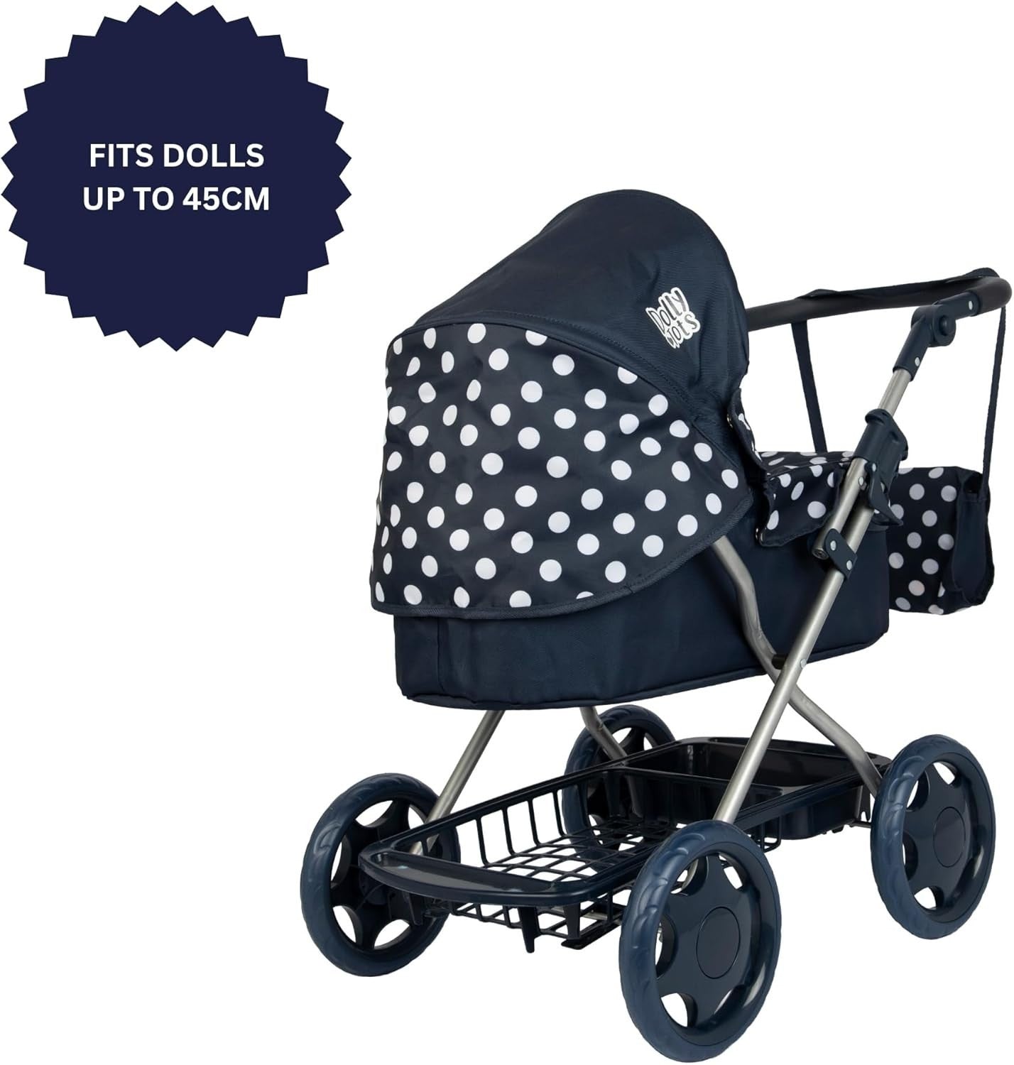 Cherish Dolls Pram Navy & White Foldable Stroller Adjustable Handle 3+