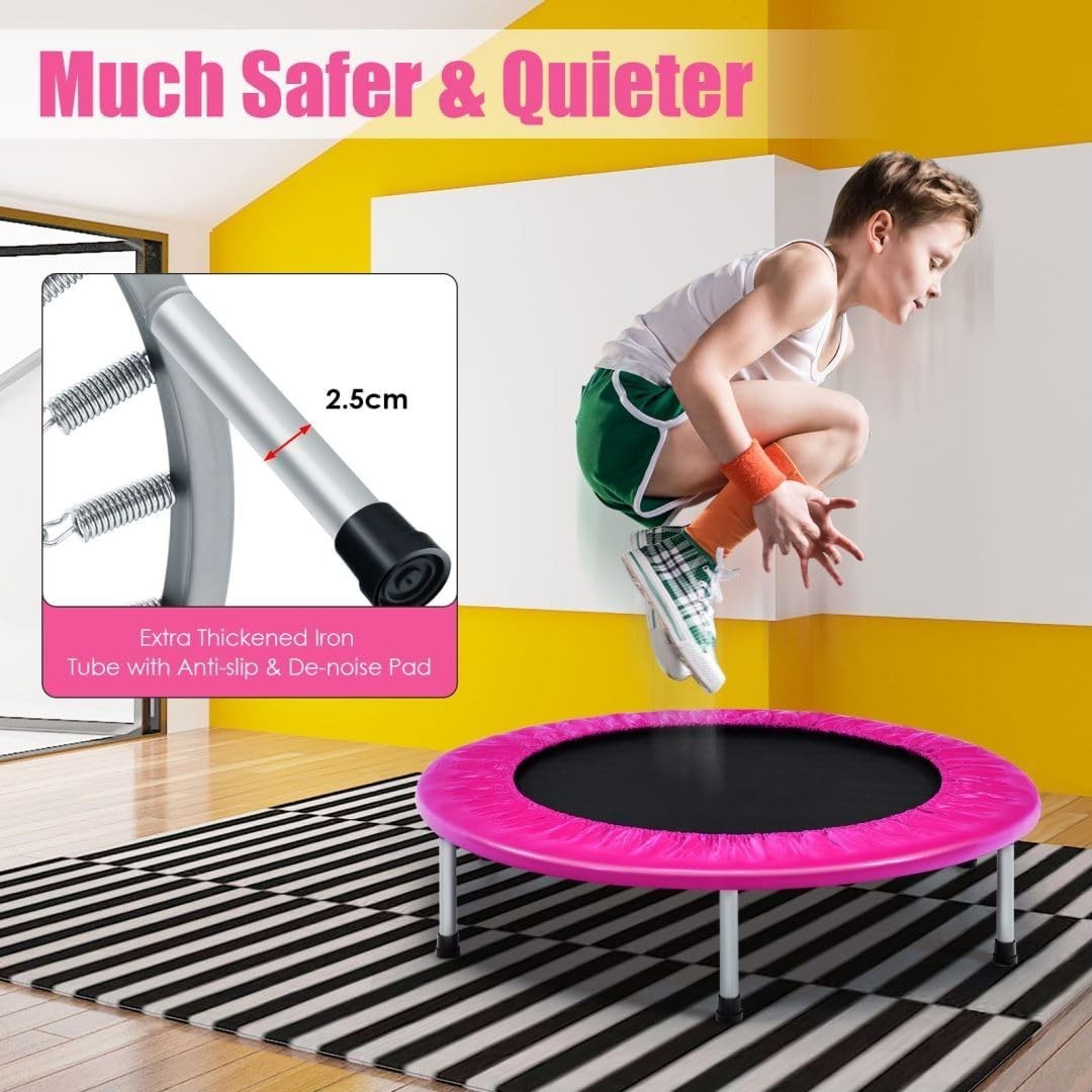 38'' Mini Trampoline Foldable Fitness Rebounder Indoor Outdoor Pink