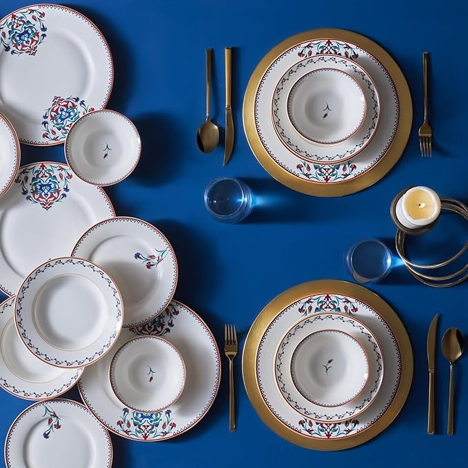 24 Piece Bone China Dinner Set for 6 White Patterned Plates Bowls Crockery