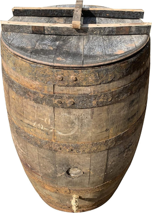 200L Rustic Oak Whisky Barrel Water Butt With Removable Top & Tap