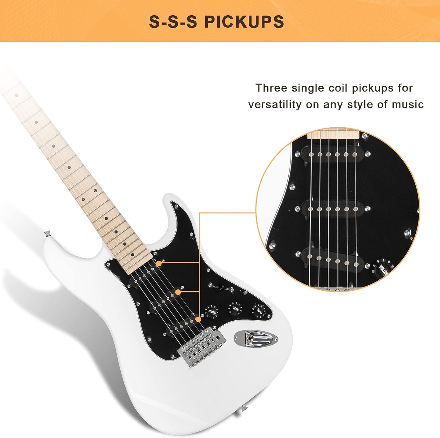 Full Size Electric Guitar Starter Kit White 20W Amp w/ Bag & Cable