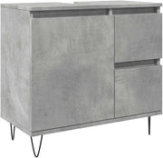 Concrete Oak Bathroom Sink Cabinet 65x33x60cm Modern Under Basin Storage Unit