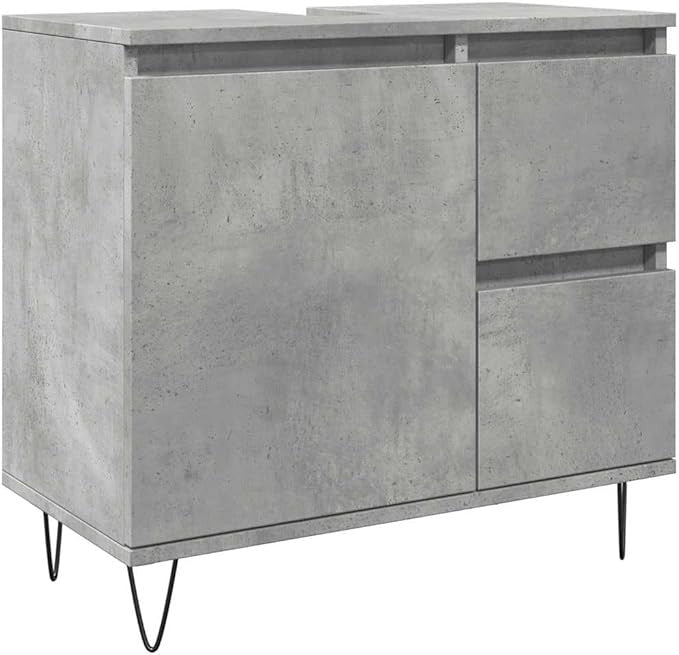 Concrete Oak Bathroom Sink Cabinet 65x33x60cm Modern Under Basin Storage Unit