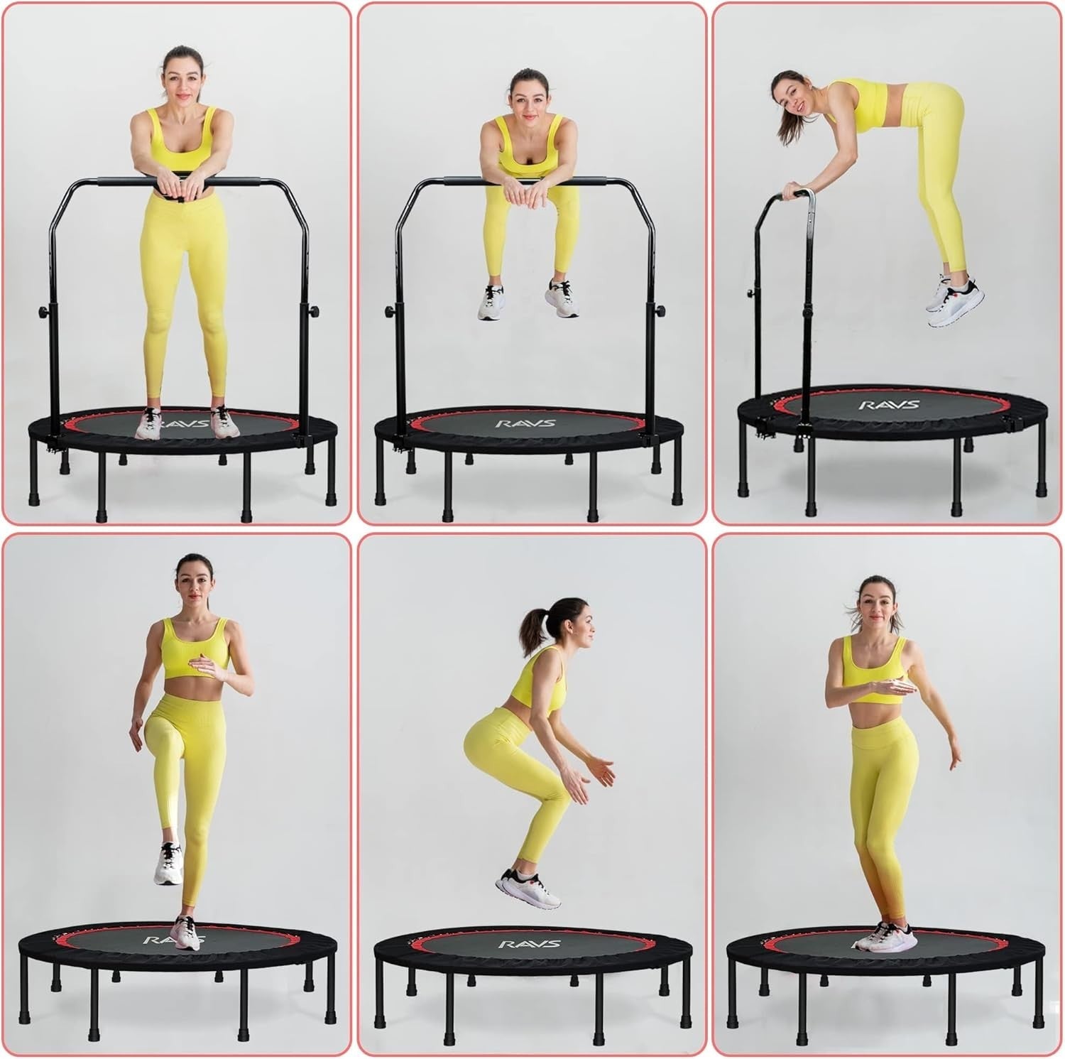 48in Foldable Fitness Rebounder Trampoline Adjustable Bar 450lb