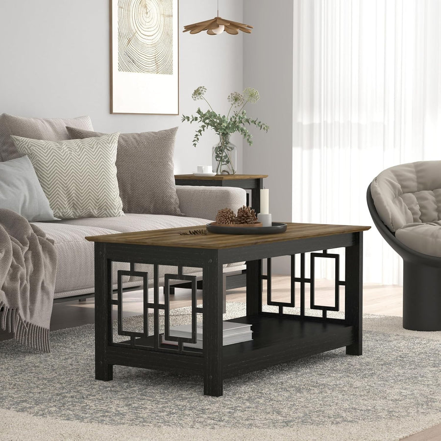 Modern Storage Coffee Table Black Oak Finish 90x50x44cm Space Saver