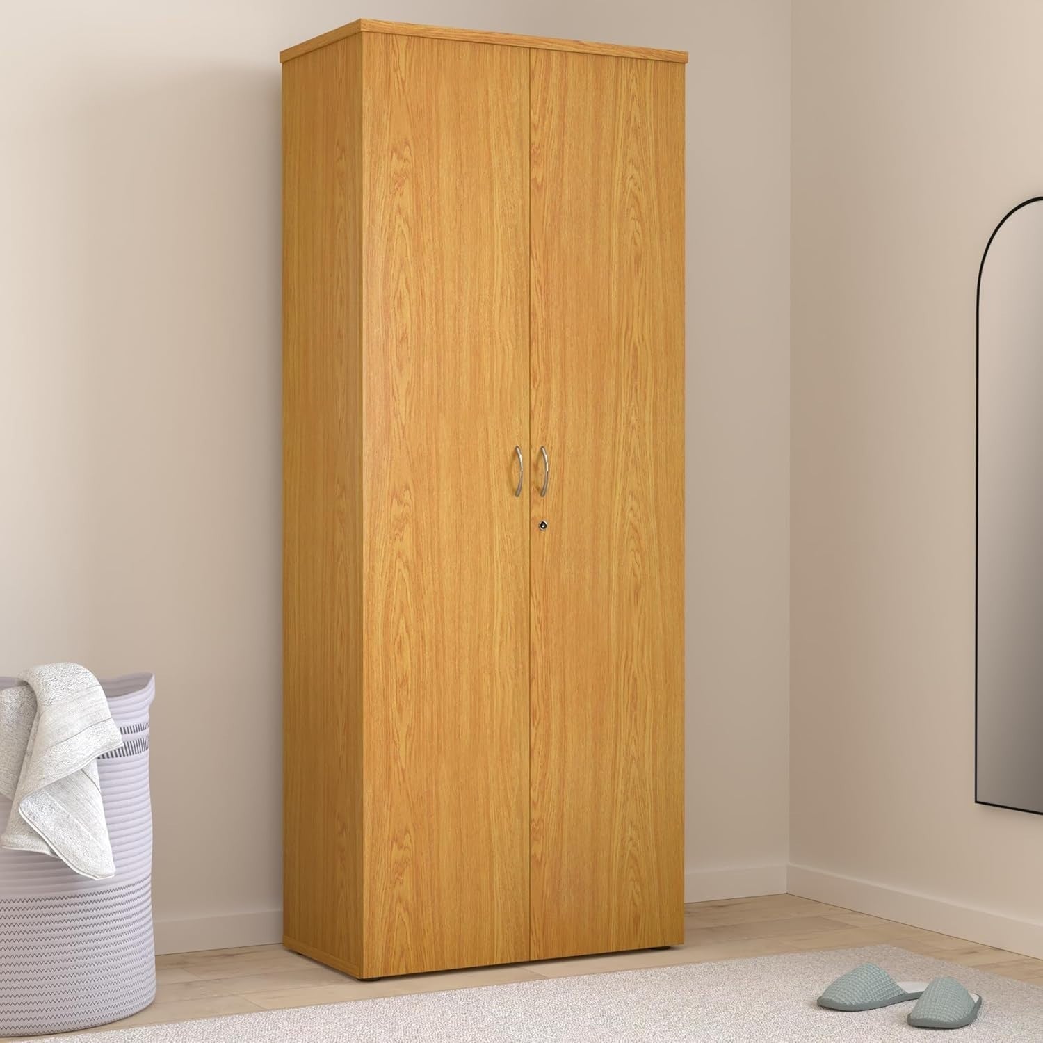Oak Tall Office Cupboard 4 Shelf Lockable 200cm Storage Unit